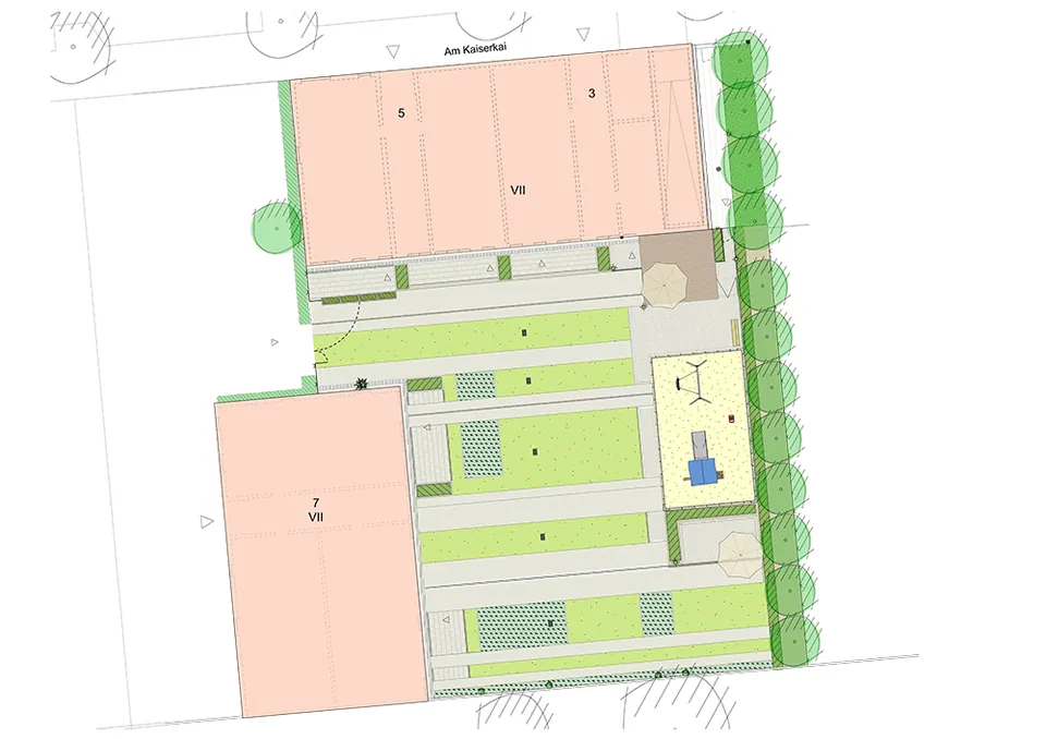 Am Kaiserkai 3 – 7 – Freianlagen im Geschosswohnungsbau, Foto 1