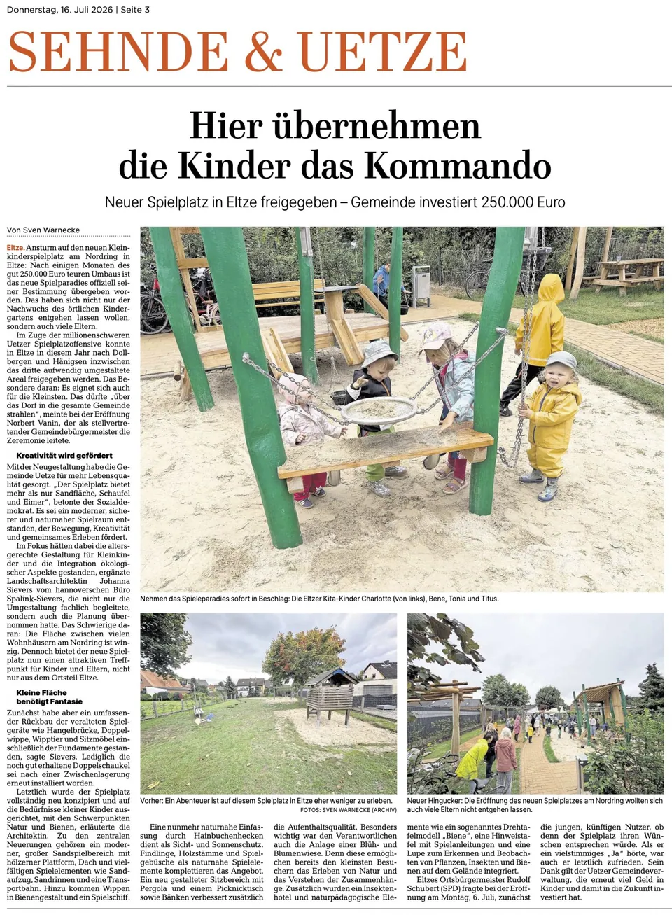 ERÖFFNUNG SPIELPLATZ IN ELTZE / UETZE